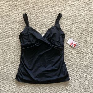 NEW Lands’ End Black Women’s Swimsuit Top Tankini Front Twist Padded Size 10 NWT